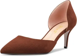 FOWT Women Classic Pointed Toe Pumps Kitten Mid Heel D'orsays Slip on Wedding Evening Prom Shoes Size 4-16 US