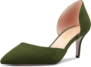 FOWT Women Classic Pointed Toe Pumps Kitten Mid Heel D'orsays Slip on Wedding Evening Prom Shoes Size 4-16 US