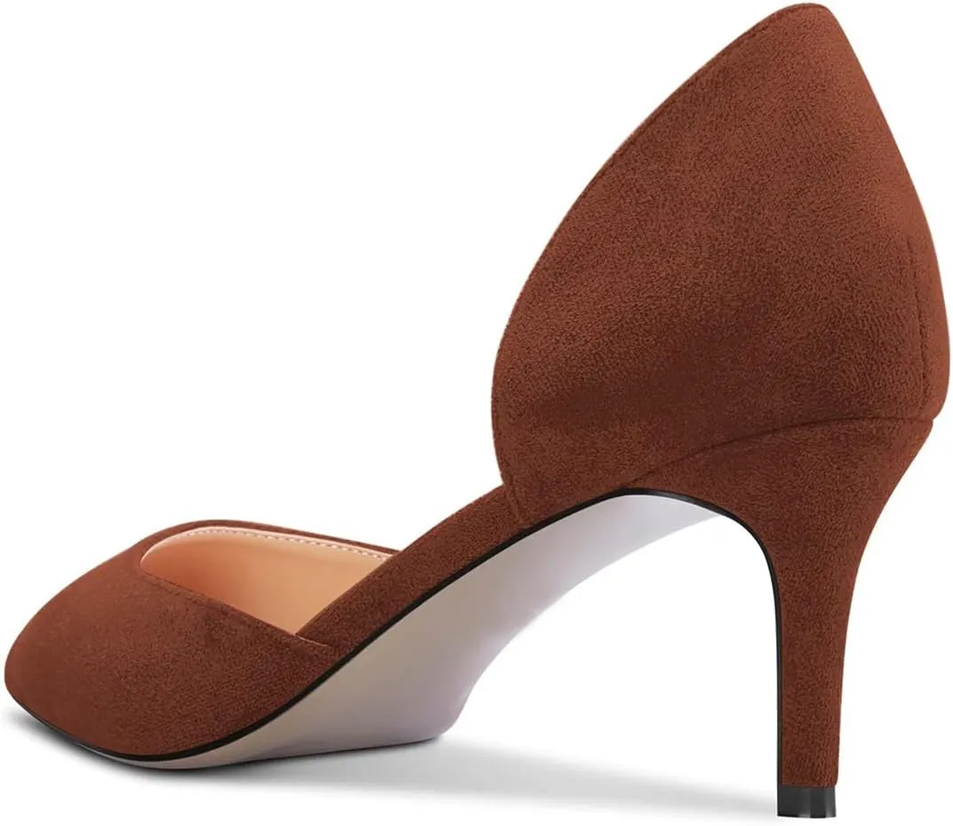 FOWT Women Classic Pointed Toe Pumps Kitten Mid Heel D'orsays Slip on Wedding Evening Prom Shoes Size 4-16 US