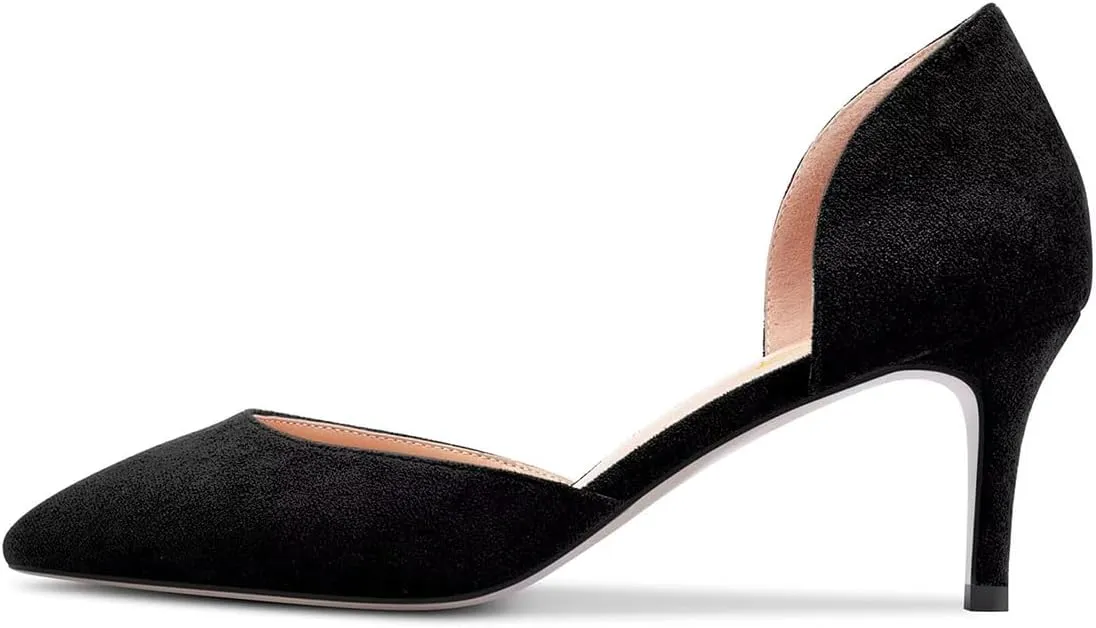 FOWT Women Classic Pointed Toe Pumps Kitten Mid Heel D'orsays Slip on Wedding Evening Prom Shoes Size 4-16 US