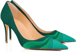 FOWT Women Kitten Heels Pumps High Heel Pointed Toe Pump Slip-on Rainbow Shoes for Dress Party Girl Ladies Full Size 4-16 M US