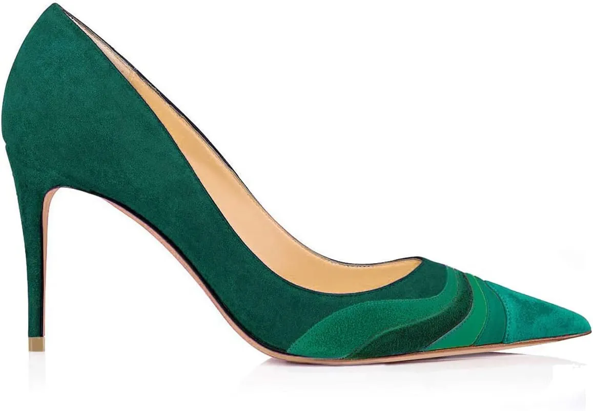 FOWT Women Kitten Heels Pumps High Heel Pointed Toe Pump Slip-on Rainbow Shoes for Dress Party Girl Ladies Full Size 4-16 M US