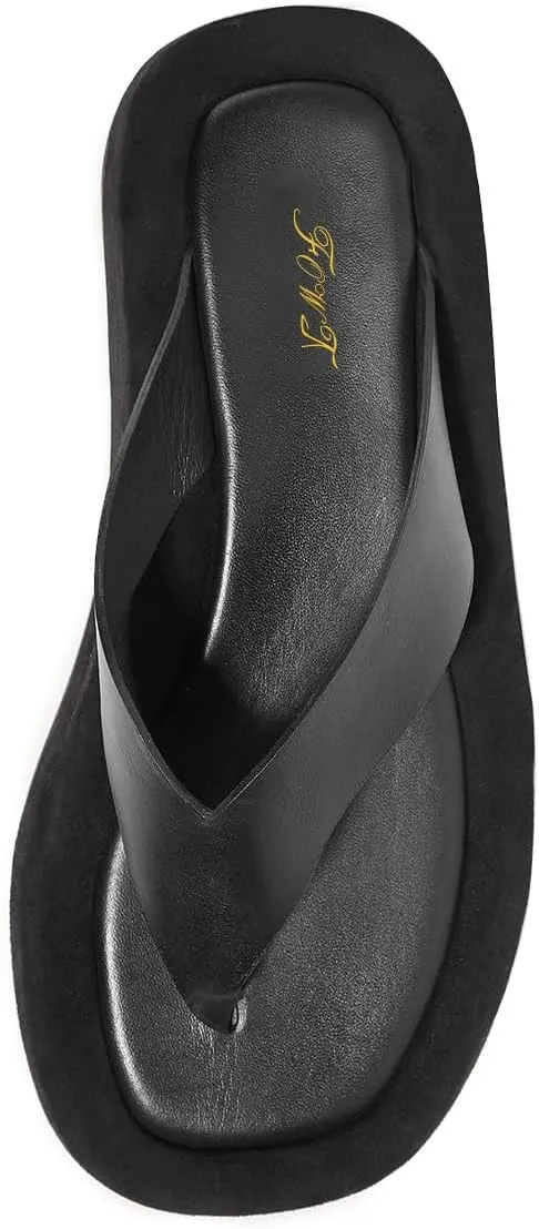 FOWT Women Round Toe Flip Flops Wedge Low Heel Mule Slippers Casual Indoor Outdoor Beach Shoes Size 4-16 US