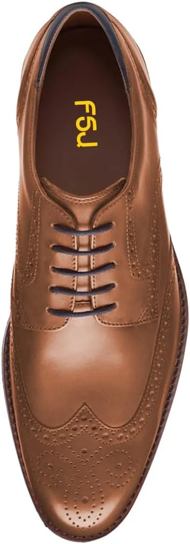 FSJ Men's Oxford Dress Shoes Classic Brogues Wing Tips Lace Up Punched Round Toe Derby Prom Oxford Shoes Size 4-16 US