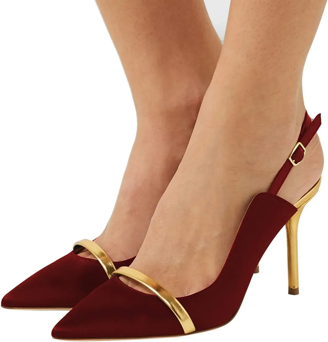 FSJ Women Classy Pointed Toe Thin High Heel Slingback Pump Office Prom Dress Shoes Size 4-15 US