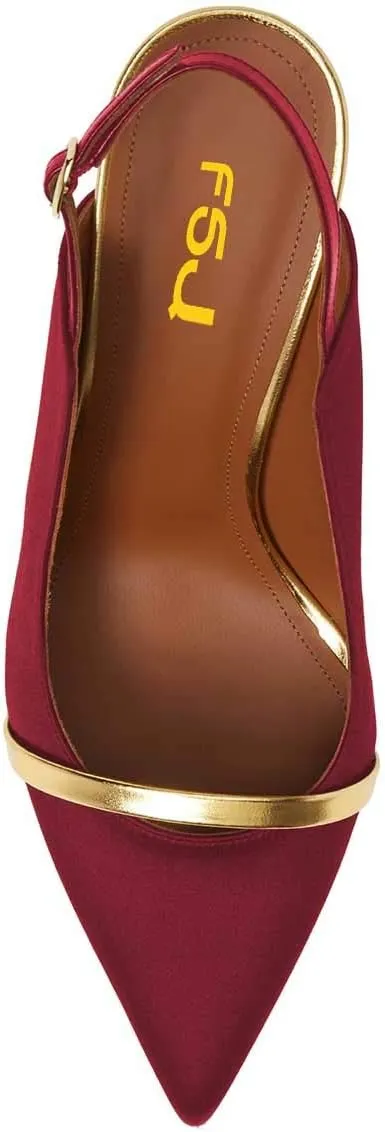 FSJ Women Classy Pointed Toe Thin High Heel Slingback Pump Office Prom Dress Shoes Size 4-15 US