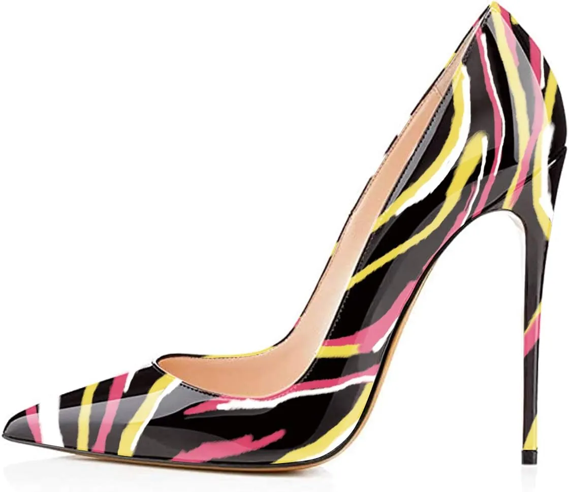 FSJ Women Fashion High Heel Pump Stilettos Pointy Toe Evening Party Dress Print Shoes Size 4-15 US