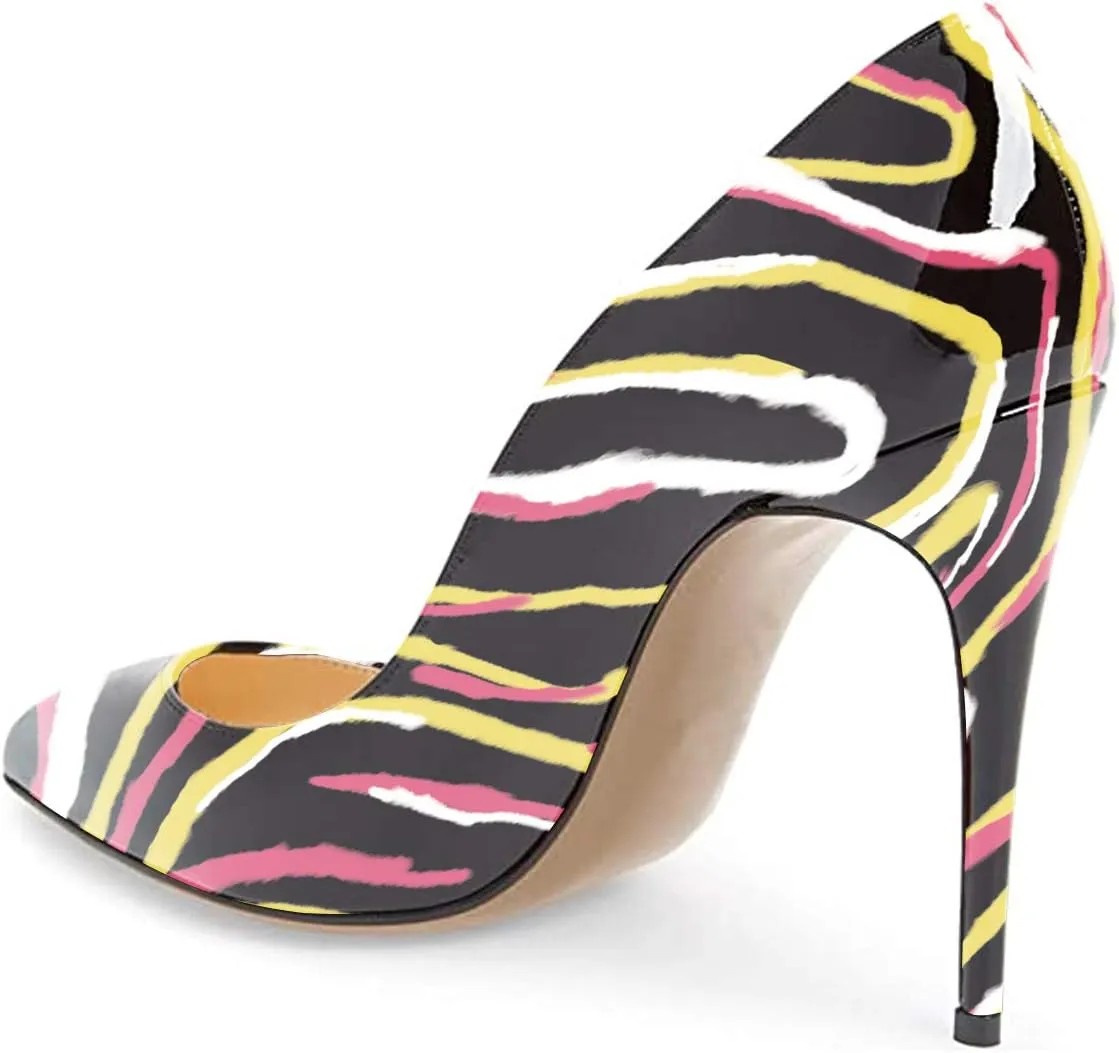 FSJ Women Fashion High Heel Pump Stilettos Pointy Toe Evening Party Dress Print Shoes Size 4-15 US