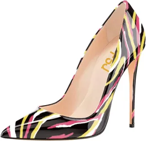 FSJ Women Fashion High Heel Pump Stilettos Pointy Toe Evening Party Dress Print Shoes Size 4-15 US