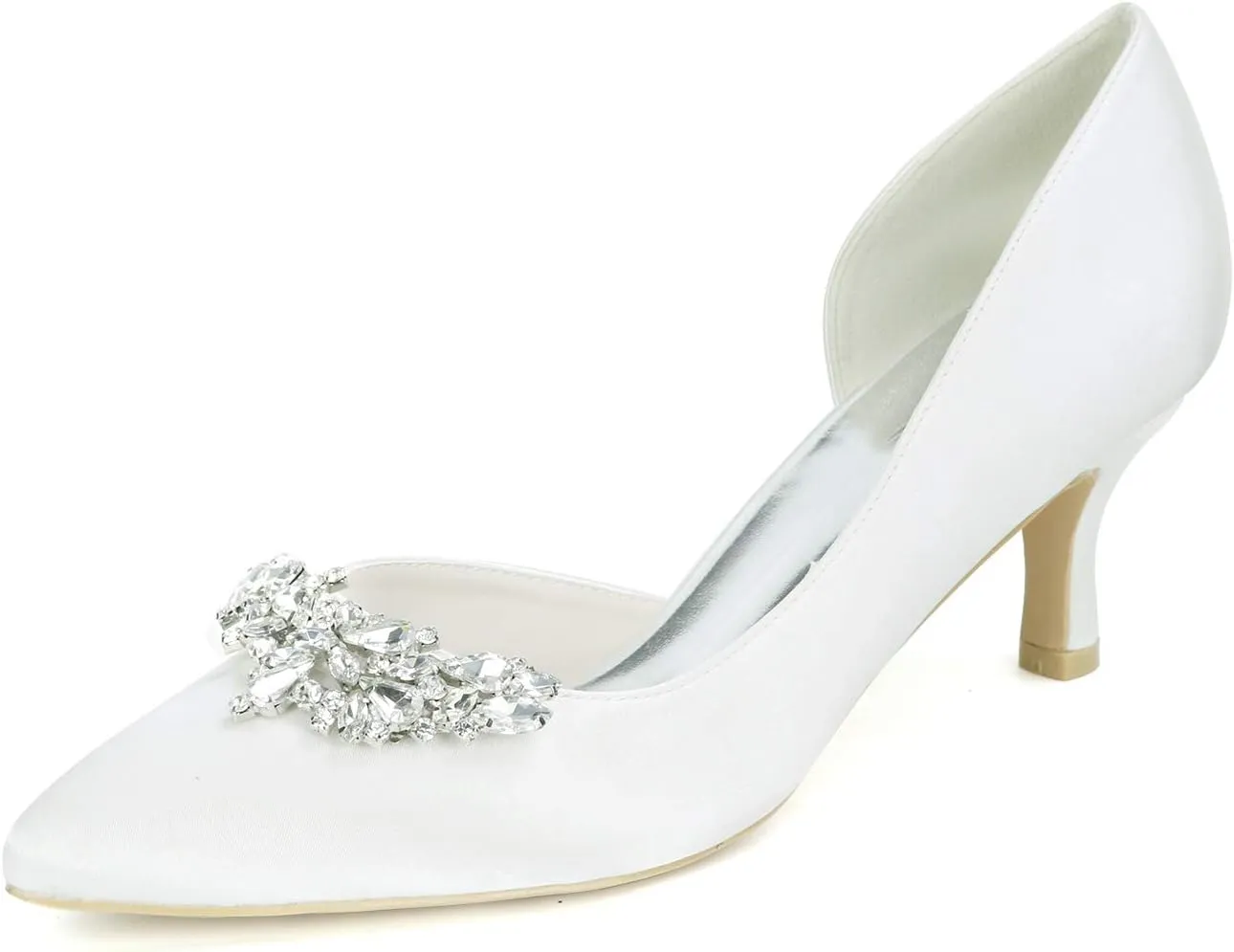 FufoneUS Women's Sparkling Crystal Kitten Heel Closed Toe Pumps Slip-On Evening Wedding Dress Shoes
