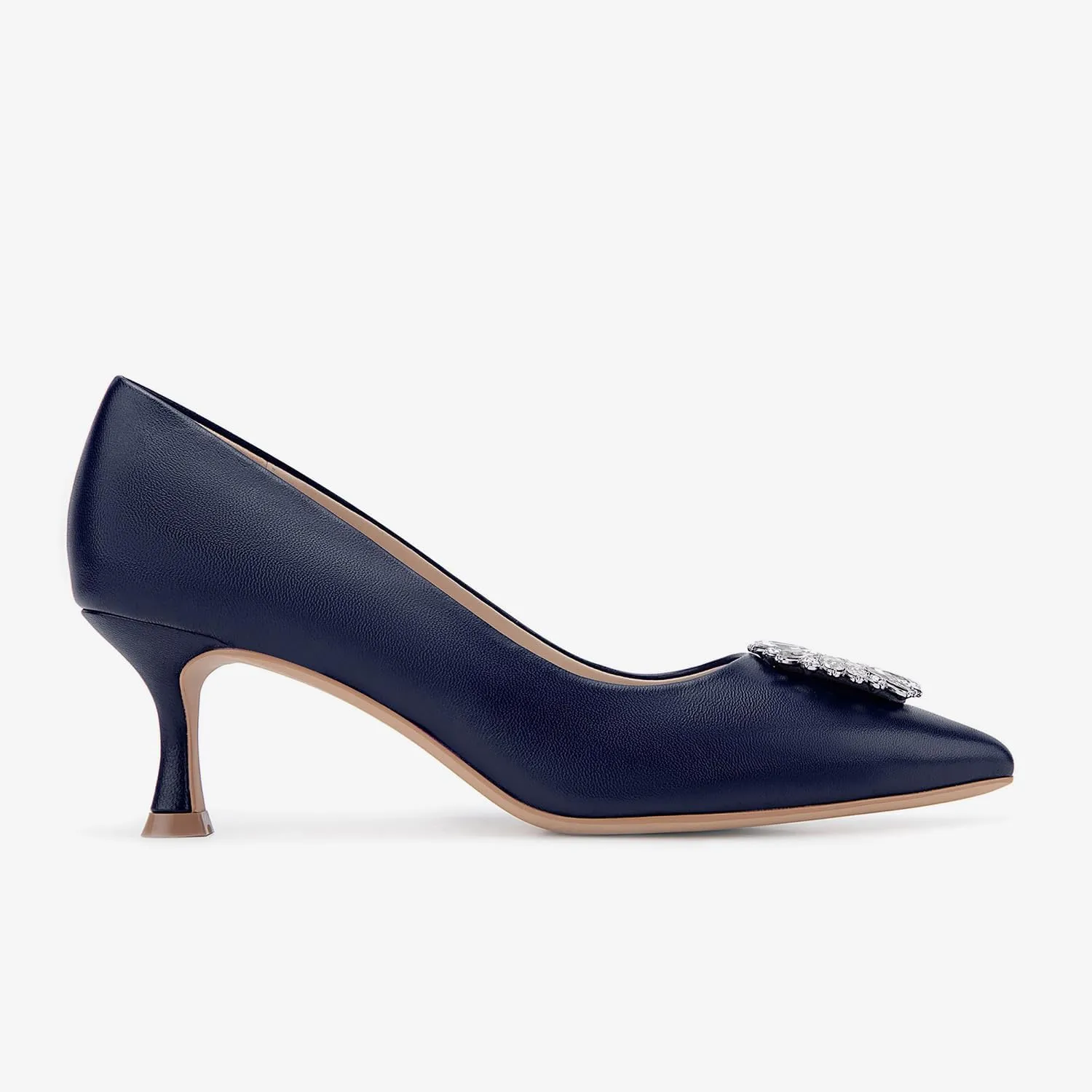 Genuine Leather Pumps Rhinestones Women Dressy Comfortable Shoes with Memory Foam Insole Womens Low Heel for Office Attire Dress Comfortable Footwear