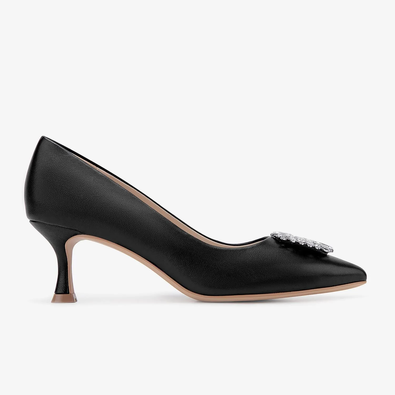 Genuine Leather Pumps Rhinestones Women Dressy Comfortable Shoes with Memory Foam Insole Womens Low Heel for Office Attire Dress Comfortable Footwear