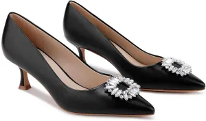 Genuine Leather Pumps Rhinestones Women Dressy Comfortable Shoes with Memory Foam Insole Womens Low Heel for Office Attire Dress Comfortable Footwear