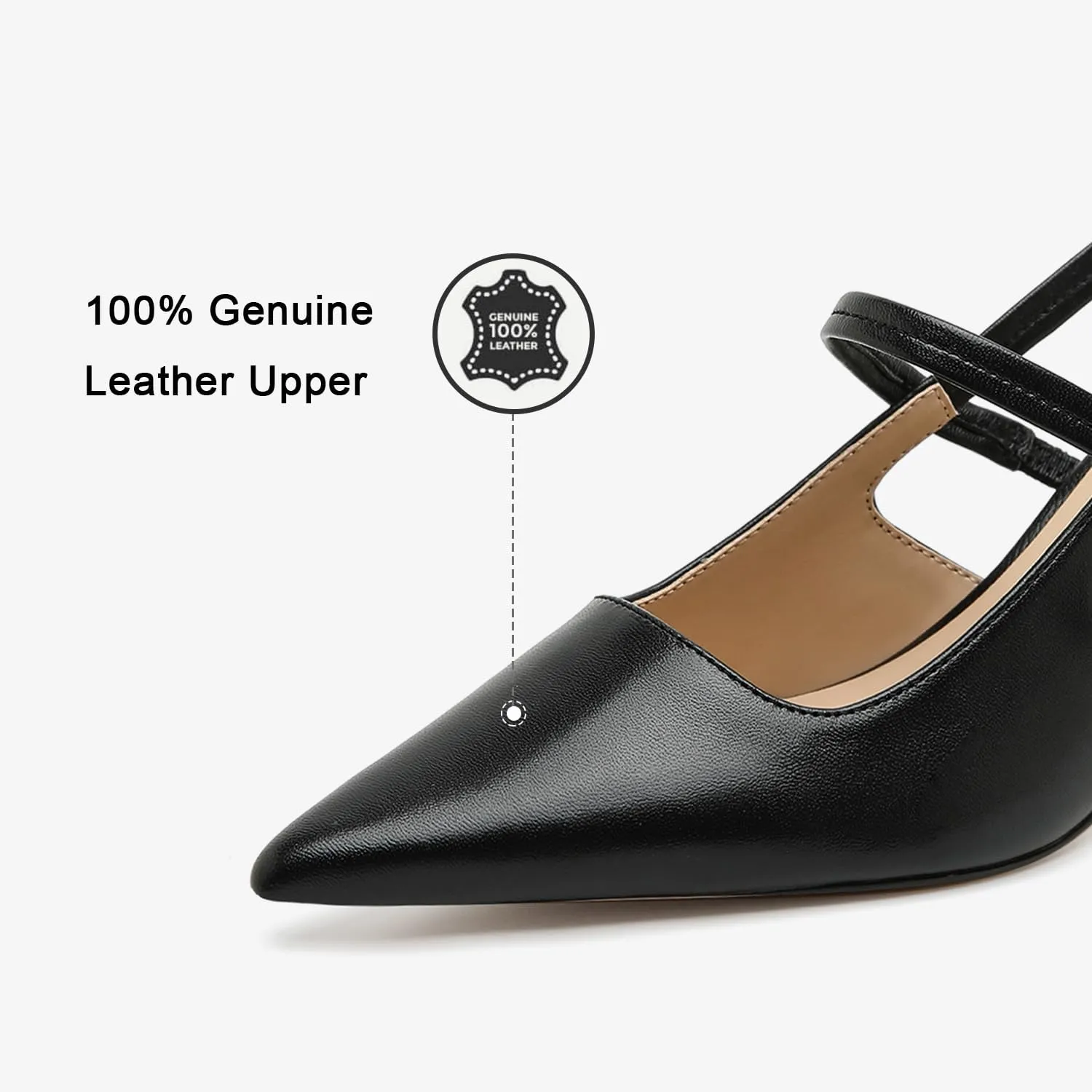 Genuine Leather Slingback Pumps Women Kitten Heels Dressy Comfortable Shoes with Memory Insole Heeled Sandal for Daily Office Attire Dress