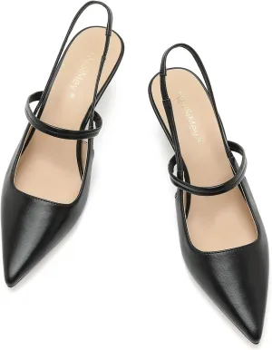 Genuine Leather Slingback Pumps Women Kitten Heels Dressy Comfortable Shoes with Memory Insole Heeled Sandal for Daily Office Attire Dress