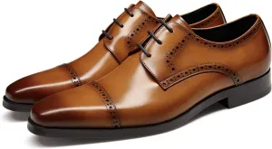 GIFENNSE Men's Dress Shoes Classic Calfskin Leather Wedding Oxford Formal Shoes