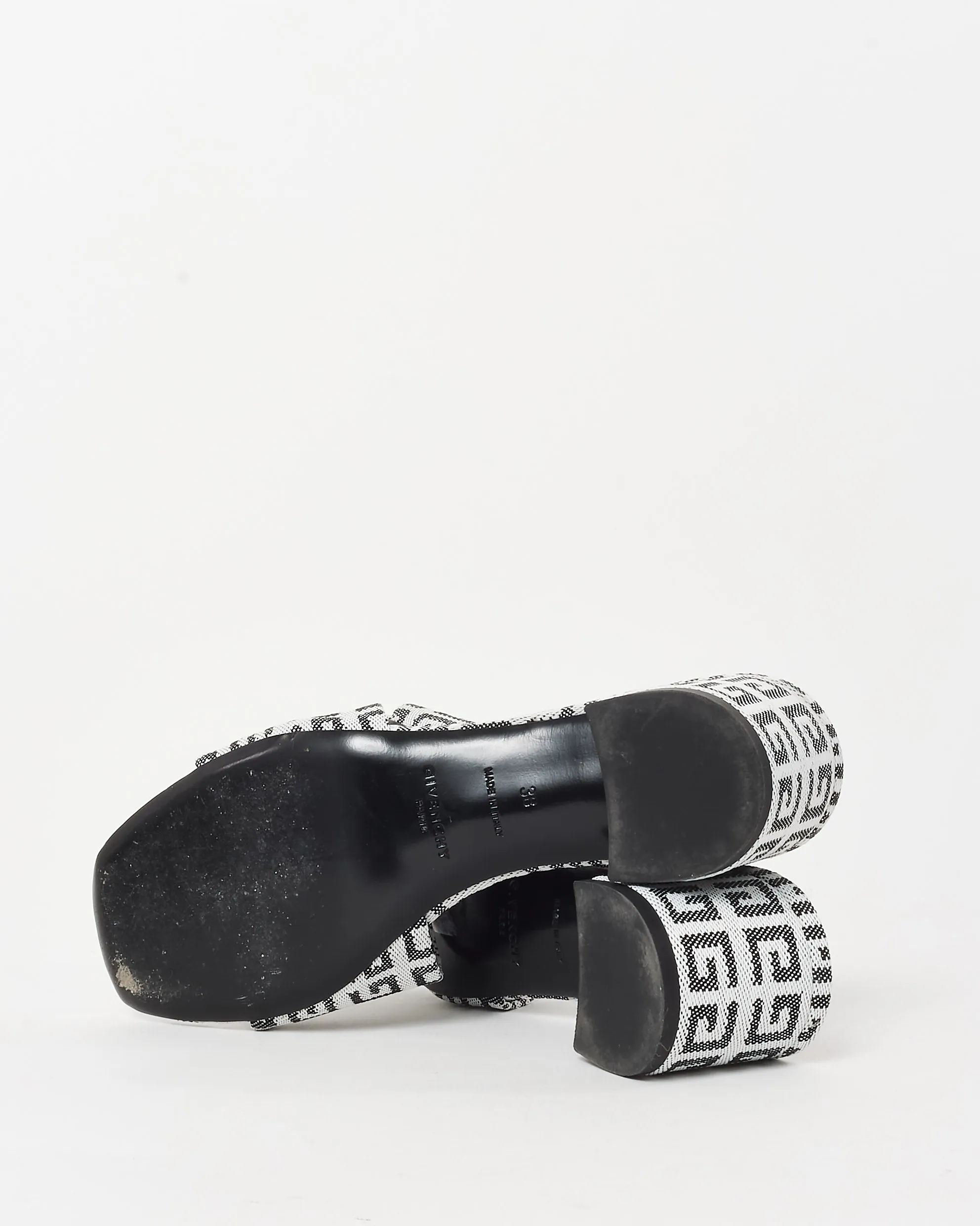 Givenchy White & Black 4G Jacquard Monogram Fabric Block Heel Mule Sandals - 38