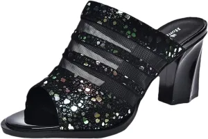 Glitter Sculptural Heeled Mule Sandals For Women Sequins Sandals Open Toe Shoes Causal Shoes
