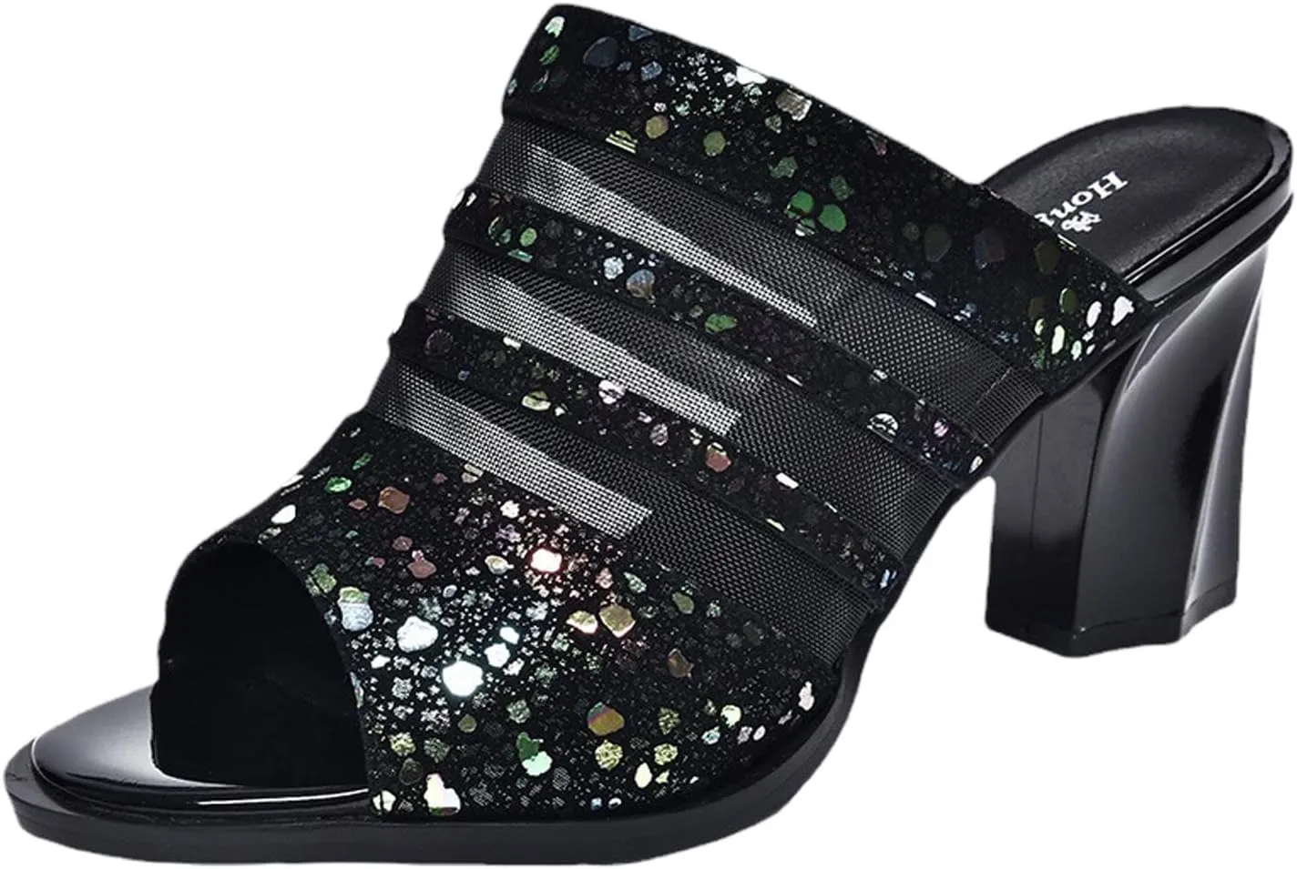 Glitter Sculptural Heeled Mule Sandals For Women Sequins Sandals Open Toe Shoes Causal Shoes