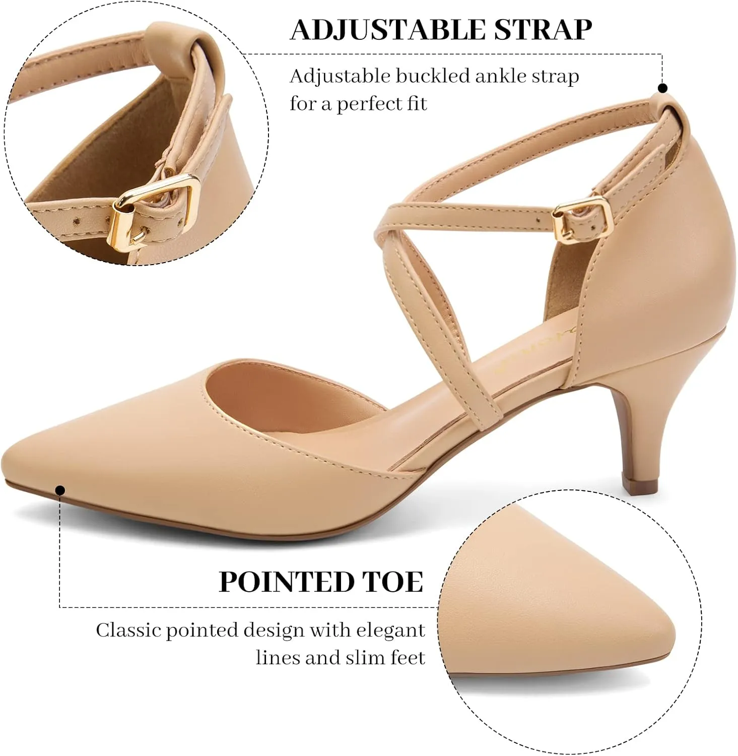 Greatonu Women's Low Heel Pumps Pointed Toe Bridal Wedding Party Kitten Heel Pump Shoes