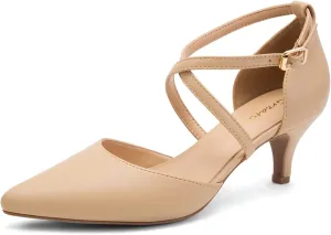 Greatonu Women's Low Heel Pumps Pointed Toe Bridal Wedding Party Kitten Heel Pump Shoes
