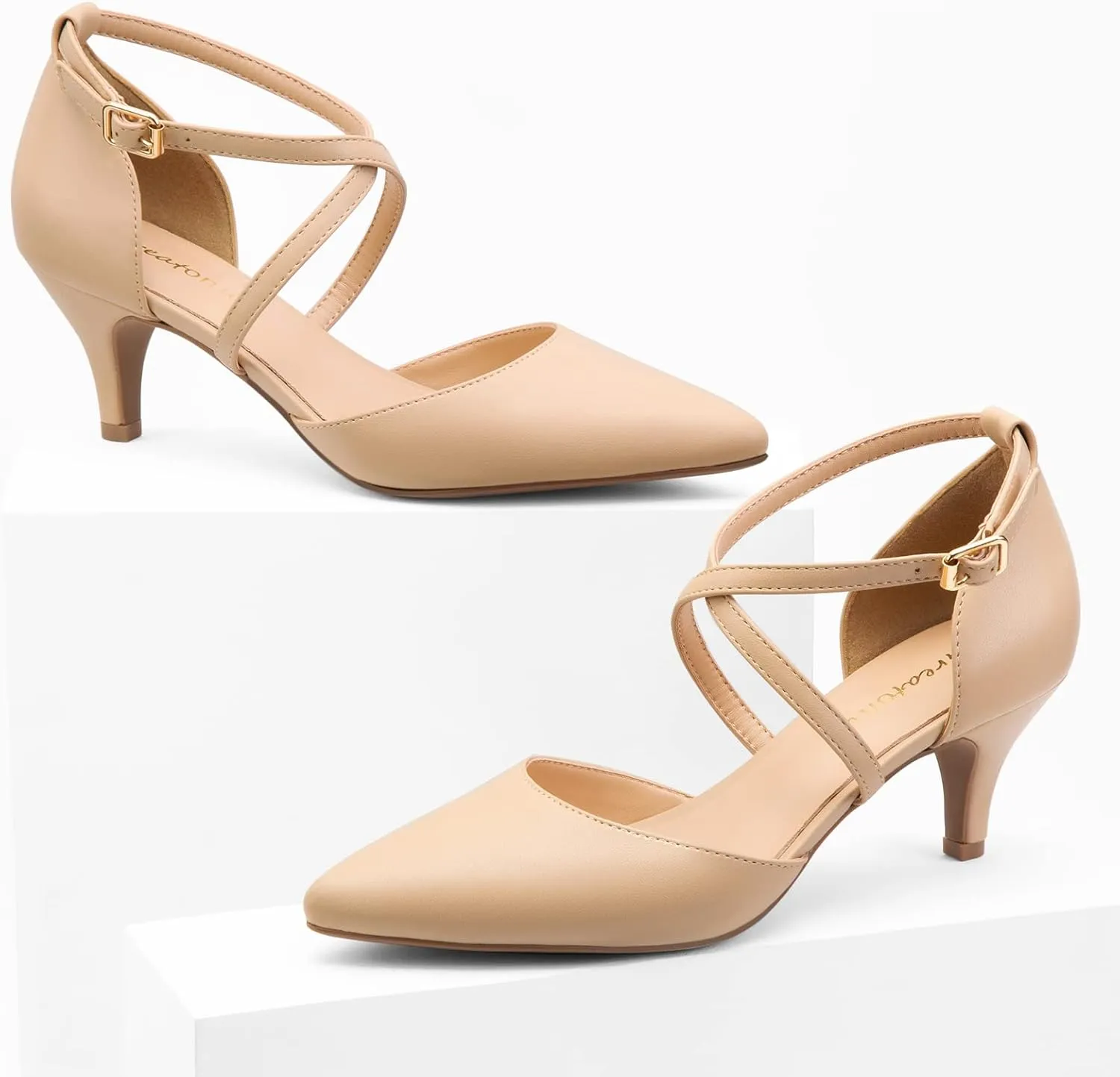 Greatonu Women's Low Heel Pumps Pointed Toe Bridal Wedding Party Kitten Heel Pump Shoes