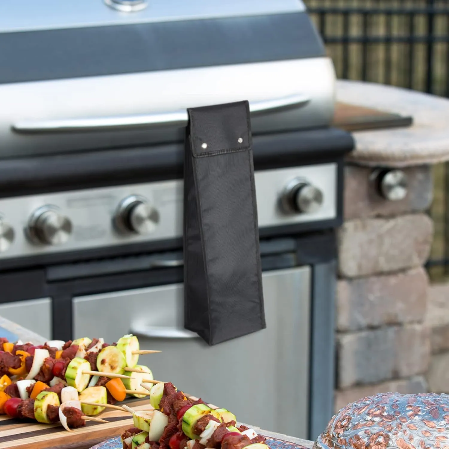 Grill Utensil Storage Bag BBQ Tool Storage Bags Barbecue Hardware Tool BBQ Utensil Holder Pouch Oxford Cloth Accessory Foldable for Camping Hiking(2 Pcs,Black)