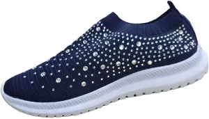 GUTZBSY Womens Rhinestones Glitter Fashion Mesh Walking Shoe,Bling Sneakers for Women Rhinestones