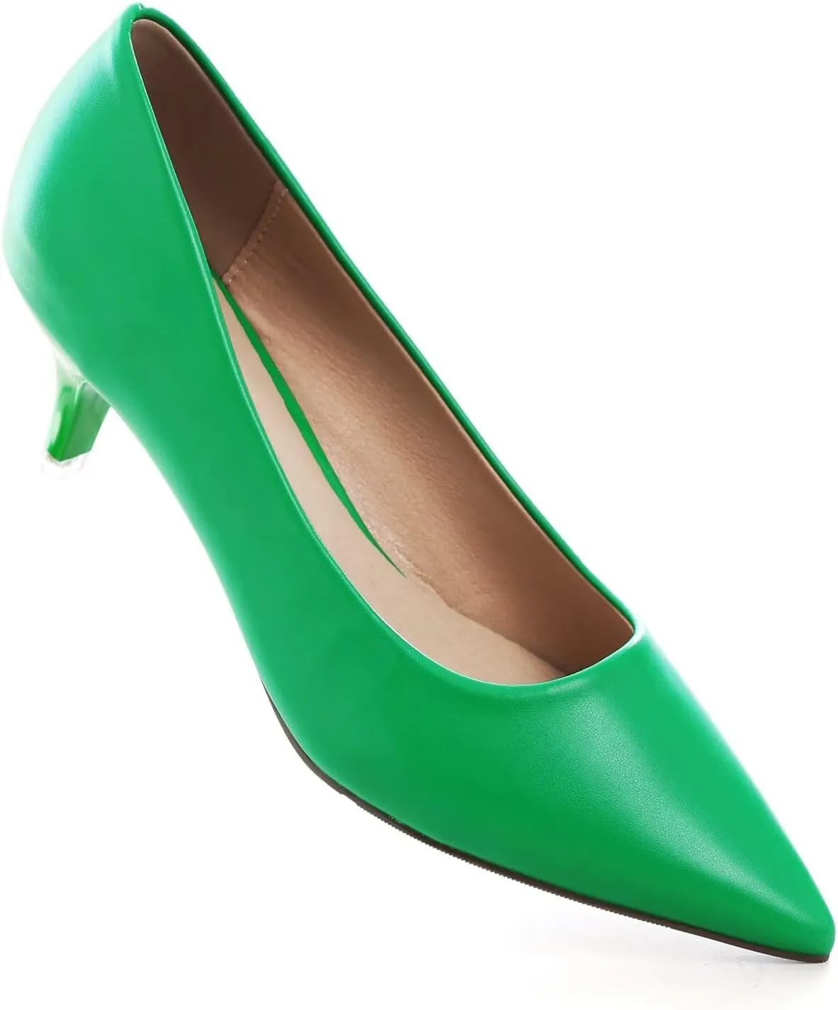 Hee grand Womens Kitten Heels Pumps Classic Low Heel Slip On Closed Pointed Toe Pumps Office Work Dress Pump Shoes
