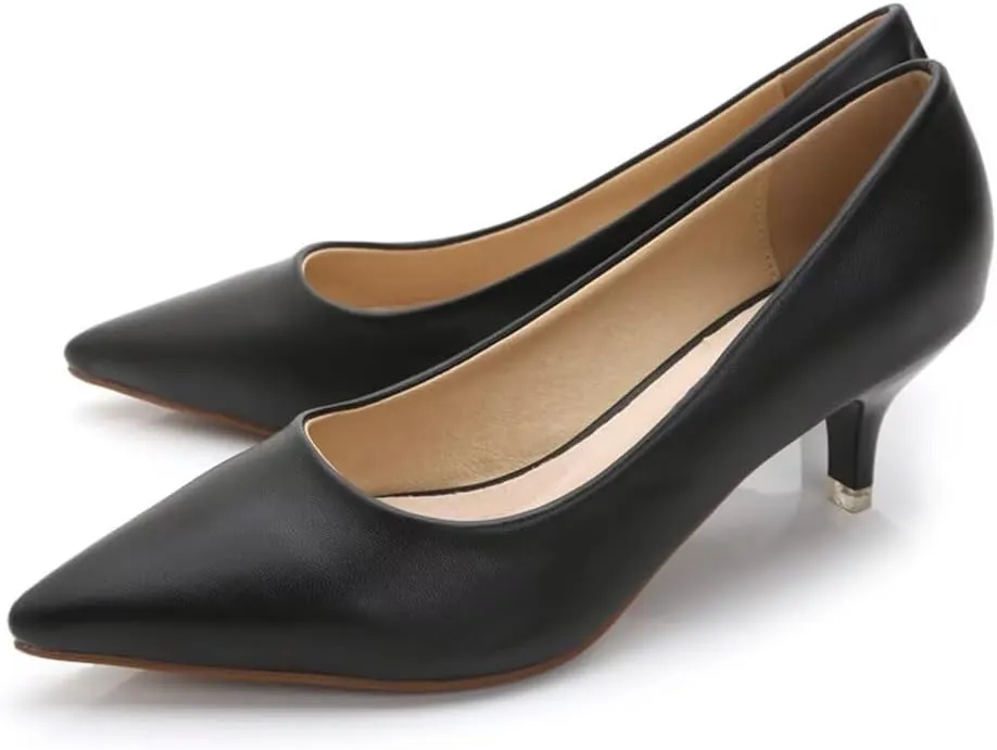 Hee grand Womens Kitten Heels Pumps Classic Low Heel Slip On Closed Pointed Toe Pumps Office Work Dress Pump Shoes