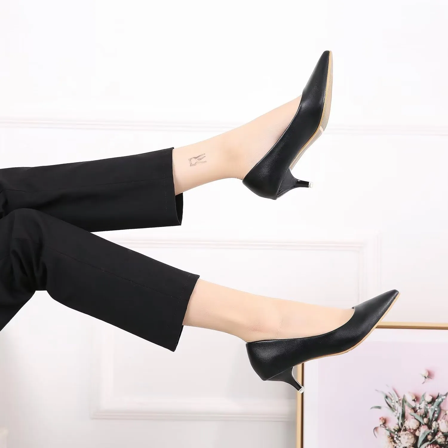 Hee grand Womens Kitten Heels Pumps Classic Low Heel Slip On Closed Pointed Toe Pumps Office Work Dress Pump Shoes