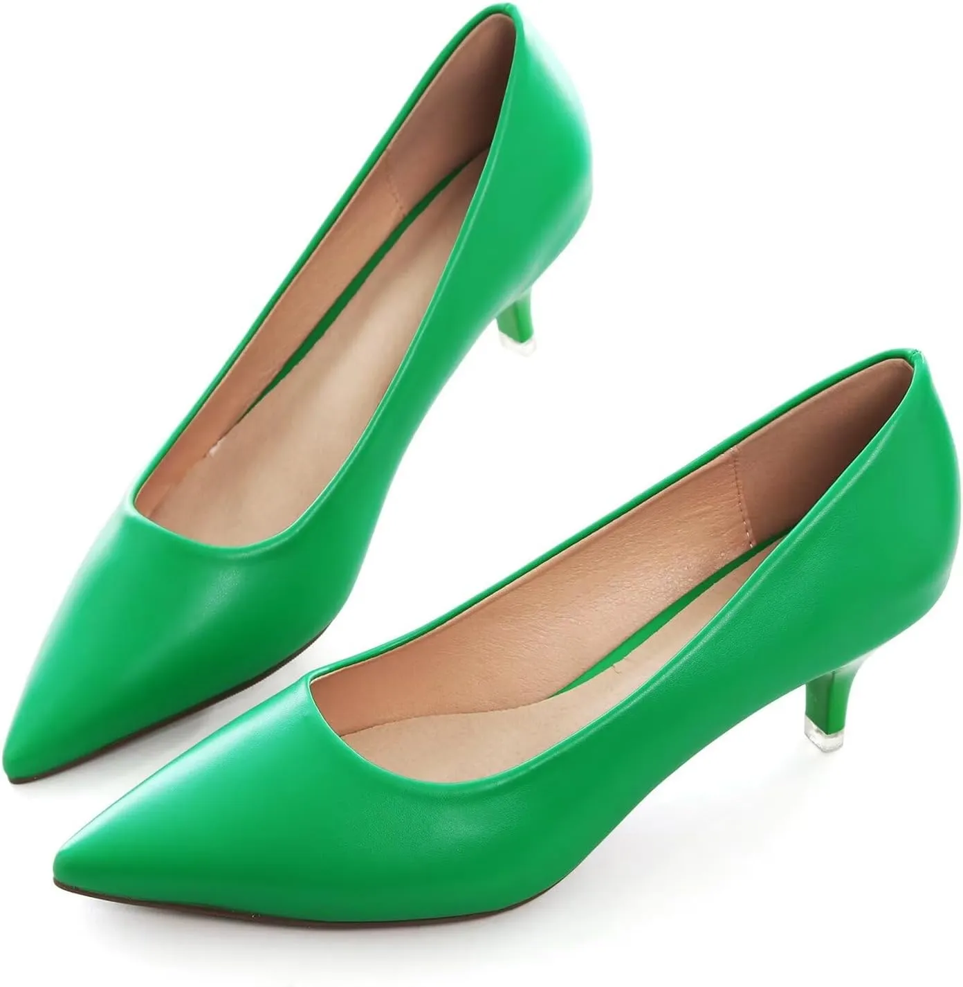Hee grand Womens Kitten Heels Pumps Classic Low Heel Slip On Closed Pointed Toe Pumps Office Work Dress Pump Shoes