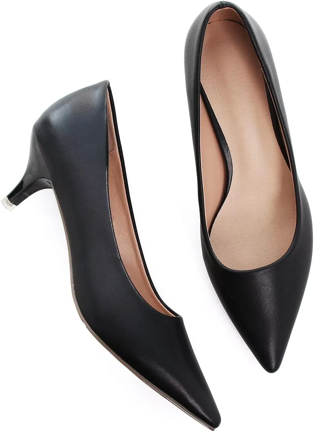 Hee grand Womens Kitten Heels Pumps Classic Low Heel Slip On Closed Pointed Toe Pumps Office Work Dress Pump Shoes