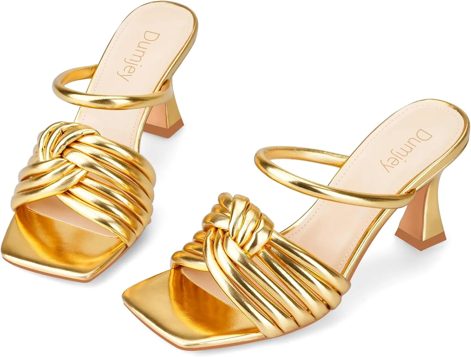 Heels, Mule Heels for Women with Straps Knot, Square Open Toe Slip on Party Wedding Dress Slide Sandals