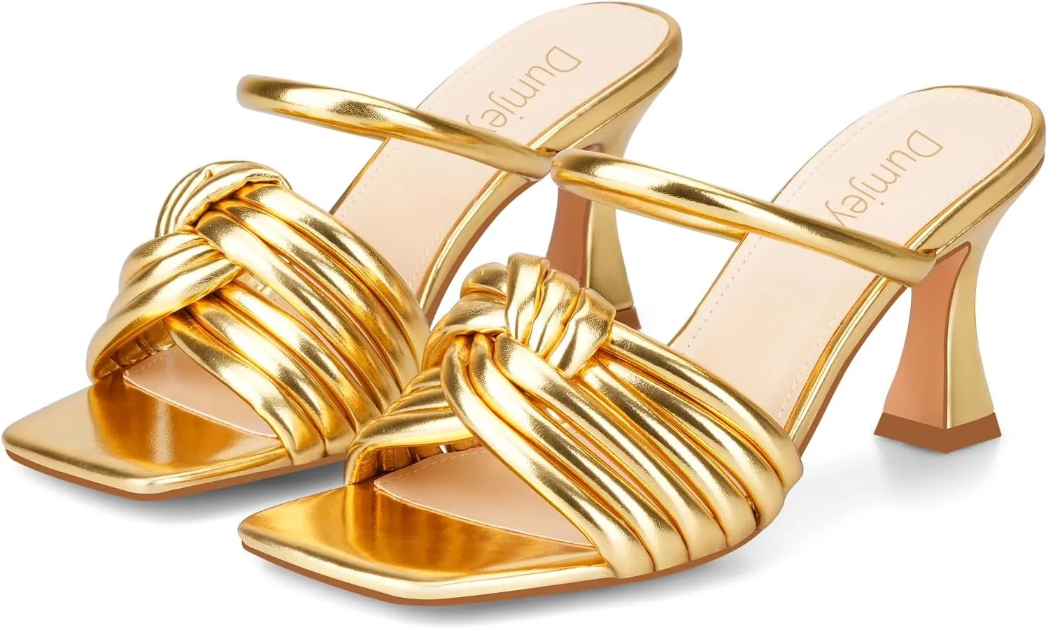 Heels, Mule Heels for Women with Straps Knot, Square Open Toe Slip on Party Wedding Dress Slide Sandals