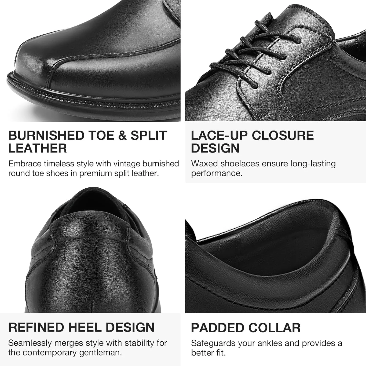 HEEZ Mens Dress Shoes,Split Leather Oxford Shoes with Square Toe, Classic Lace Up Formal Casual Business Shoes for Men