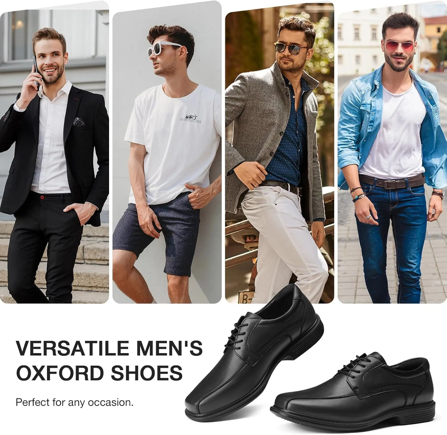 HEEZ Mens Dress Shoes,Split Leather Oxford Shoes with Square Toe, Classic Lace Up Formal Casual Business Shoes for Men