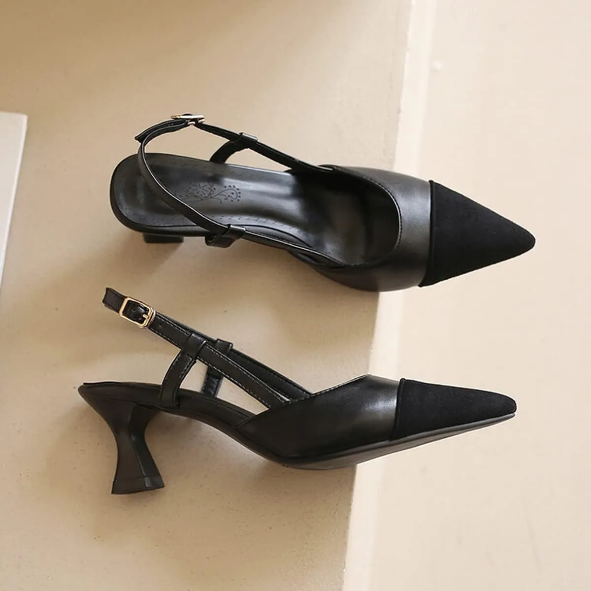 Hello Shero Women’s Pointed Toe Mid Kitten Heel Slingback Pumps Two-Tone Slip-On Dress Shoes for Office Lady Evening Party Dating Prom Church