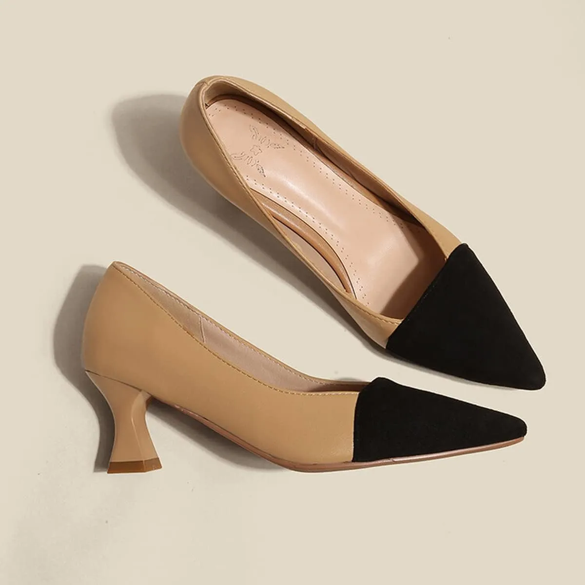 Hello Shero Women’s Pointed Toe Mid Kitten Heel Slingback Pumps Two-Tone Slip-On Dress Shoes for Office Lady Evening Party Dating Prom Church