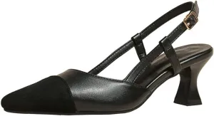 Hello Shero Women’s Pointed Toe Mid Kitten Heel Slingback Pumps Two-Tone Slip-On Dress Shoes for Office Lady Evening Party Dating Prom Church
