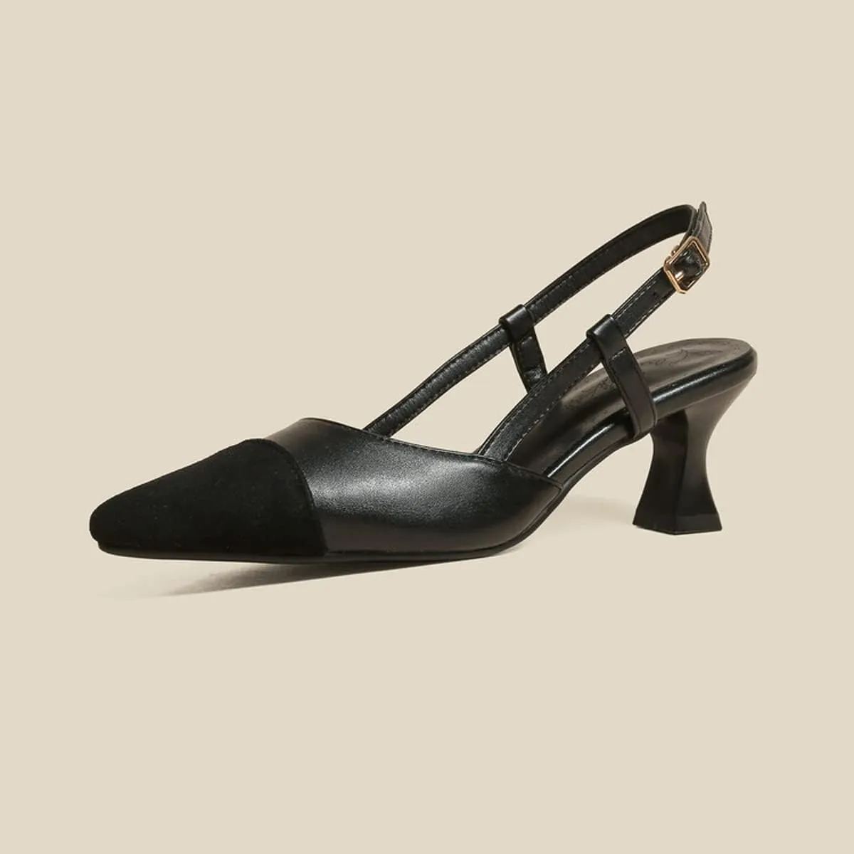 Hello Shero Women’s Pointed Toe Mid Kitten Heel Slingback Pumps Two-Tone Slip-On Dress Shoes for Office Lady Evening Party Dating Prom Church
