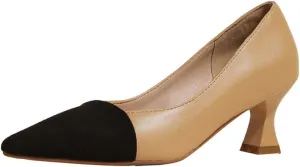Hello Shero Women’s Pointed Toe Mid Kitten Heel Slingback Pumps Two-Tone Slip-On Dress Shoes for Office Lady Evening Party Dating Prom Church