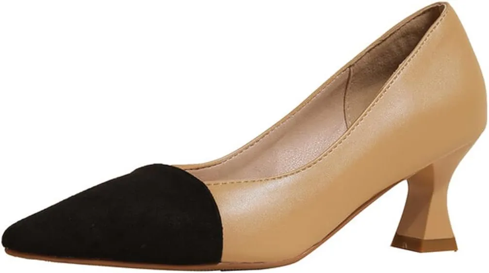 Hello Shero Women’s Pointed Toe Mid Kitten Heel Slingback Pumps Two-Tone Slip-On Dress Shoes for Office Lady Evening Party Dating Prom Church