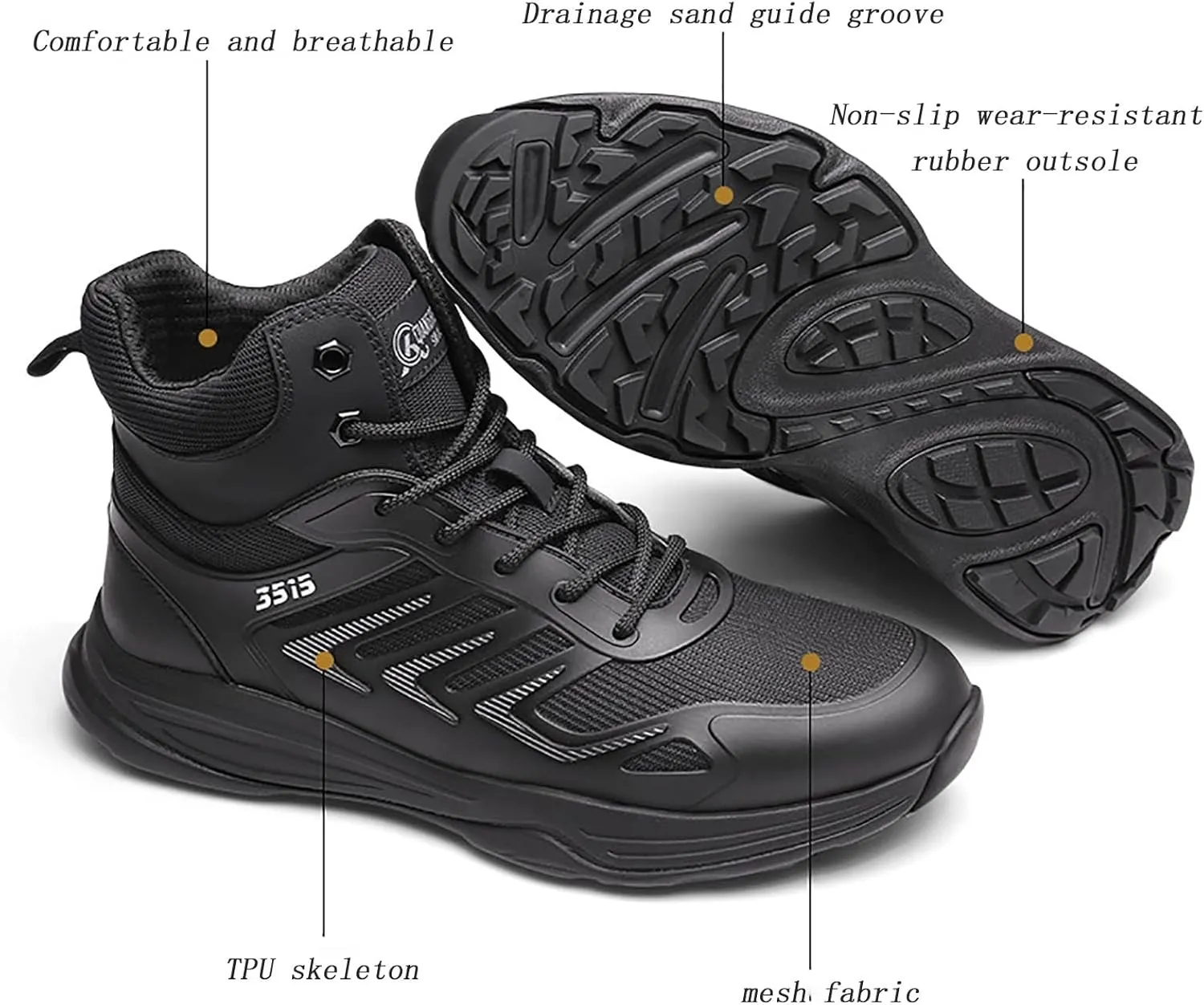High-top Combat Boots, Spring and Autumn Outdoor Non-slip Wear-resistant Rubber Thick-soled Desert Boots, for Breathable Mountaineering Combat Boots