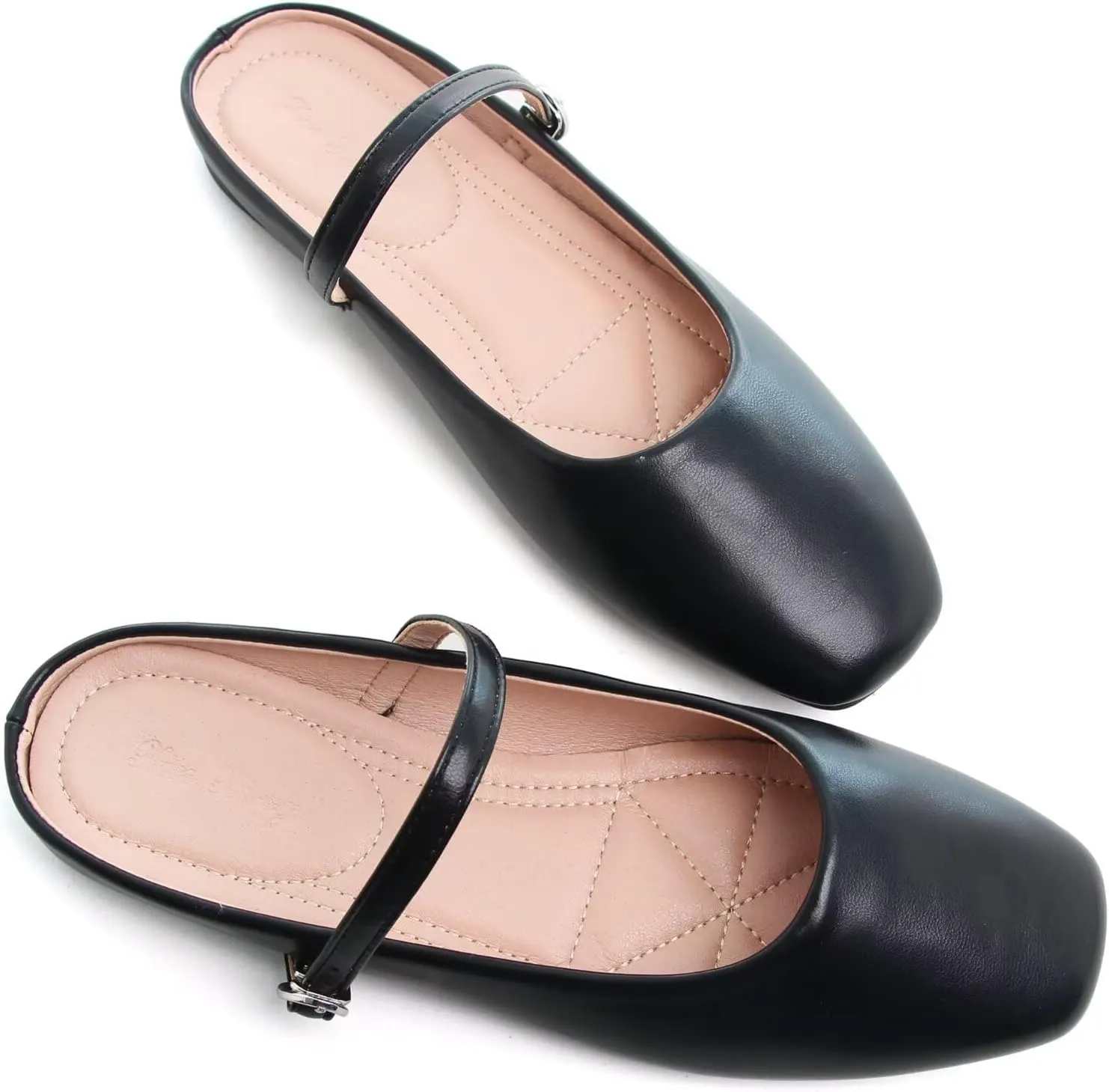 HuangTaiJi Qing Women's Closed Square Toe Backless Low Heeled Mule Slippers Casual Loafers Slip on Flat Shoes