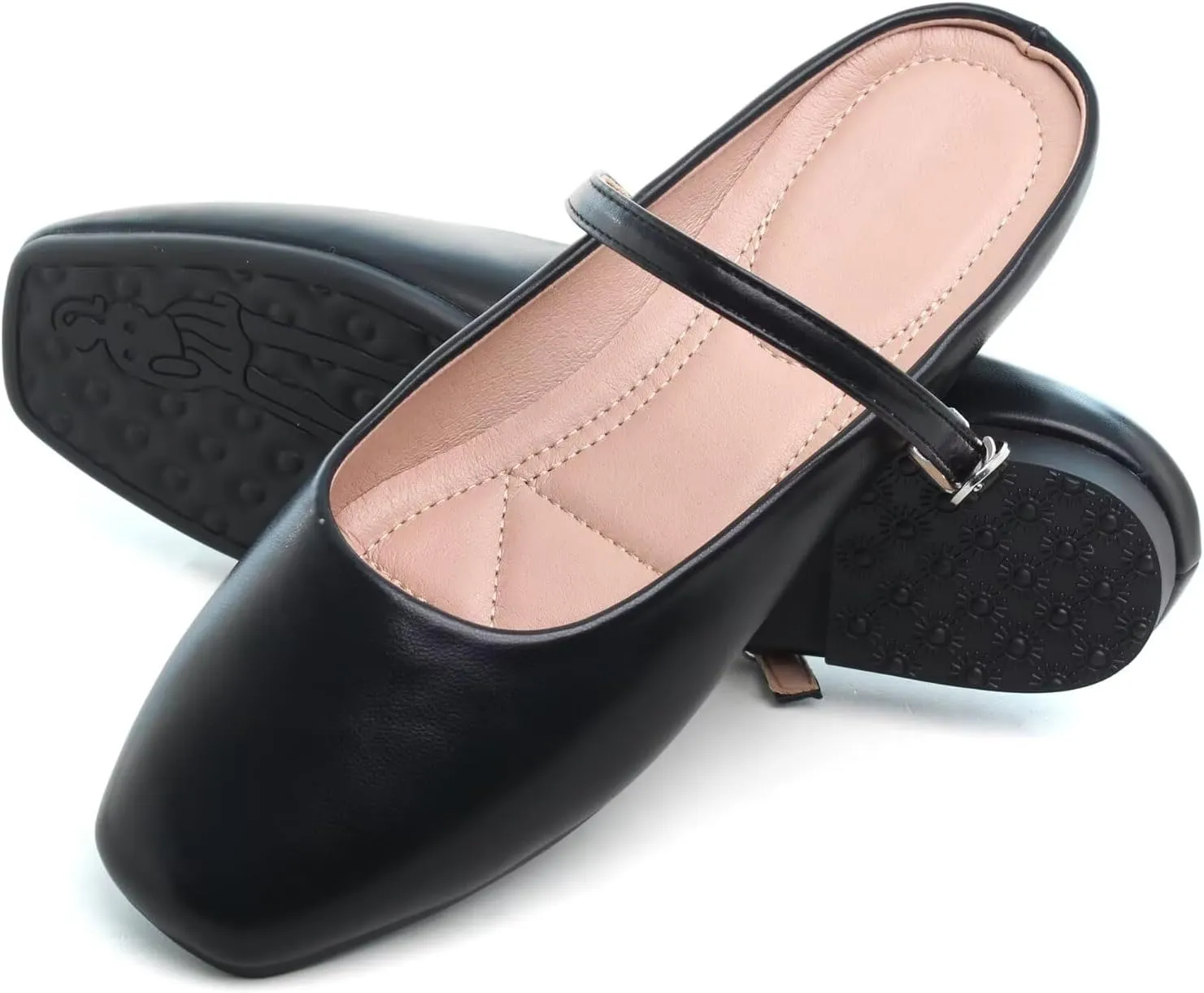 HuangTaiJi Qing Women's Closed Square Toe Backless Low Heeled Mule Slippers Casual Loafers Slip on Flat Shoes