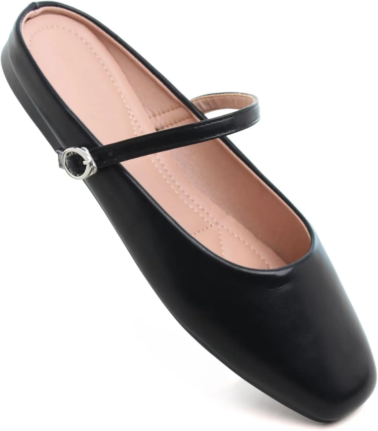 HuangTaiJi Qing Women's Closed Square Toe Backless Low Heeled Mule Slippers Casual Loafers Slip on Flat Shoes