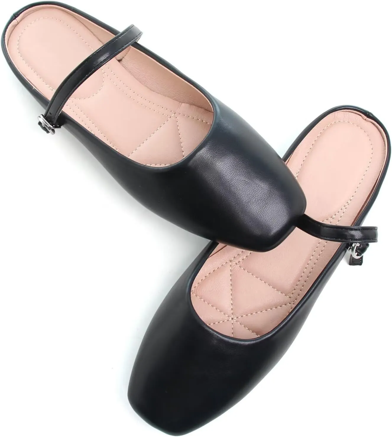 HuangTaiJi Qing Women's Closed Square Toe Backless Low Heeled Mule Slippers Casual Loafers Slip on Flat Shoes