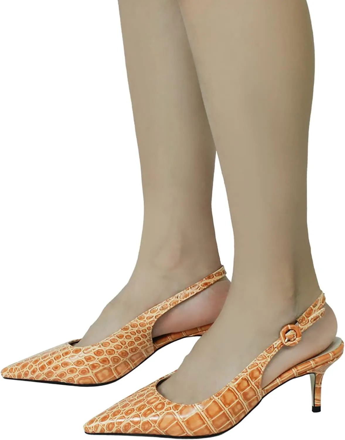 iadore Women Pointed Toe Kitten Heel Slingback Comfort Slip On Dress Pump Shoes