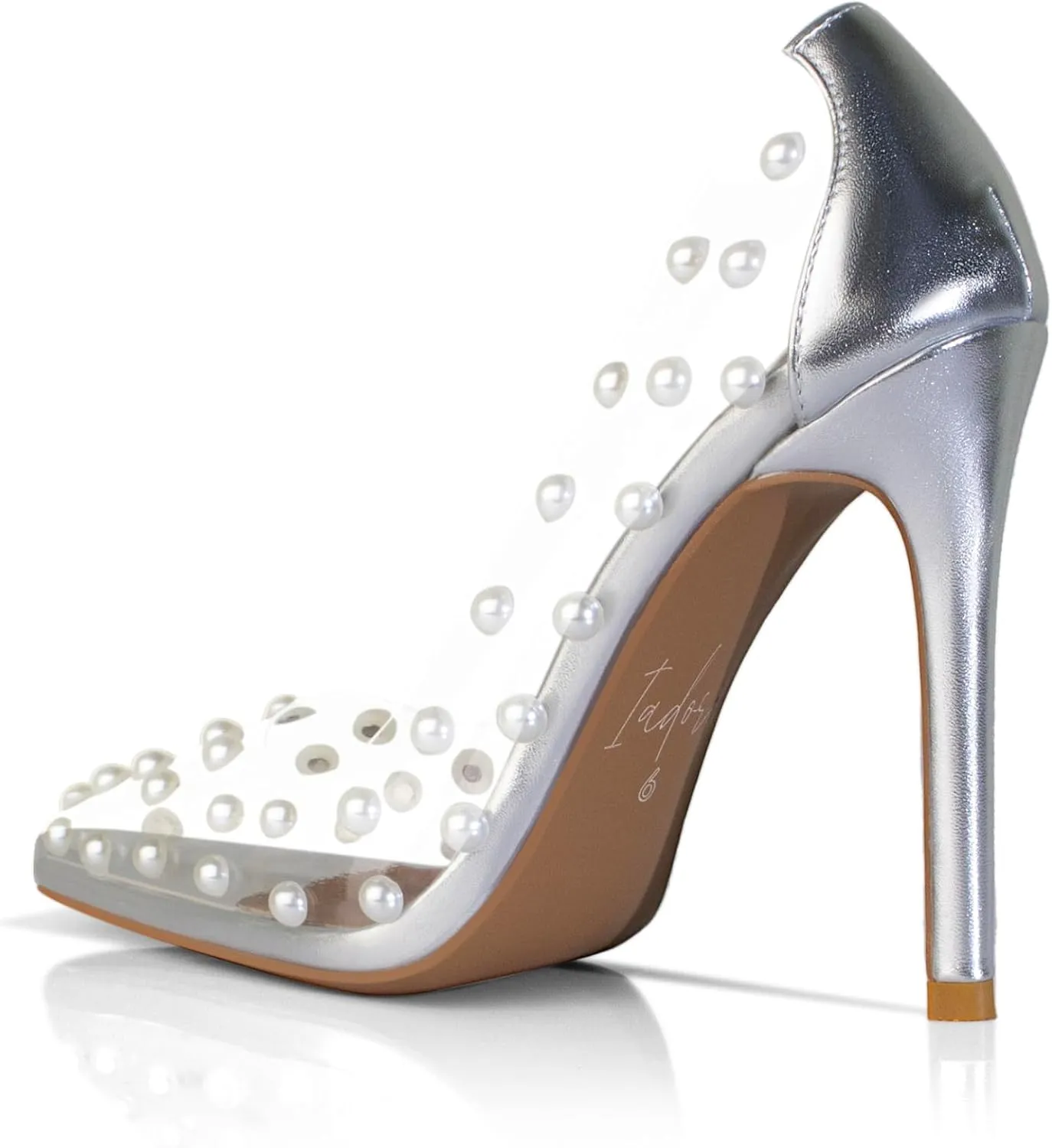 iadore Women's Pumps,11cm Pointed Toe Women High Heel Shoes Fashion Pearl Studded PVC Clear Heels Party Dress Pump Shoes